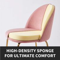 Chaise de salle à manger moderne de luxe en velours rose avec pieds en métal plaqué or, rembourrée, style minimaliste, pour restaurant, vente en gros
