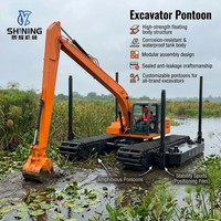 Pont flottant pour excavatrice amphibie, construit sur mesure pour les conditions du site, avec poteau de positionnement
