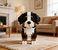 Ensemble de micro-briques mignonnes de chien de montagne de Berner, figurine animale à collectionner, décoration de bureau à domicile