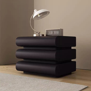 Hiện Đại Kem Trắng Bàn Cạnh Giường Ngủ Thiết Kế Tối Giản Da Bàn Cạnh Giường Ngủ 3 Ngăn Kéo Bán Buôn Rắn Gỗ Đầu Giường Với Ánh Sáng - Product Image 5