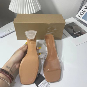 Nuove <span class=keywords><strong>scarpe</strong></span> di <span class=keywords><strong>marca</strong></span> firmata da donna in PVC trasparente <span class=keywords><strong>con</strong></span> punta superiore quadrata pantofole eleganti da festa pump sandali <span class=keywords><strong>con</strong></span> tacchi alti - Product Image 4