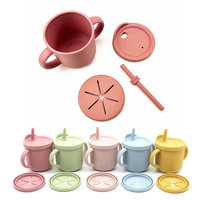 Tasse à collation en Silicone pour bébé, récipient pour aliments pour tout-petits sans déversement, tasse pour bébé en Silicone avec couvercle et paille