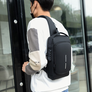 Men's Chest Bag Black Solid Color Fashionable Everyday Use Breathable Crossbody Bag - Product Image 1