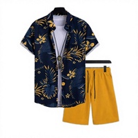 Ensembles 2 pièces en satin pour hommes, personnalisables avec logo, respirants, séchage rapide, imprimés numériquement, chemise et short à motif hawaïen pour l'été – Vente en gros