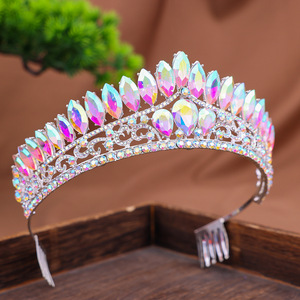 Couronne de diadèmes de couleur argentée en cristal baroque avec peigne diadème en <span class=keywords><strong>strass</strong></span> pour bandeaux de mariée royale accessoires de cheveux de mariage - Product Image 6