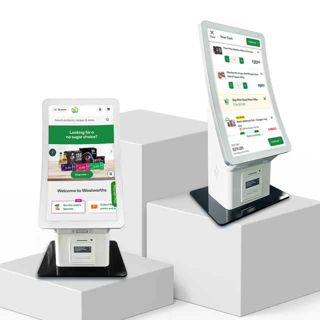 Custom Pos Stand 23.6'' Curved Screen Qr Code Scanner 4G/8G Memory Self Service Kiosk with Printer Desktop Ordering Kiosk