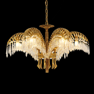 Lustre en <span class=keywords><strong>laiton</strong></span> antique avec pendentifs en cristal, design feuilles de palmier, personnalisable, de la meilleure usine de bijoux - Product Image 2