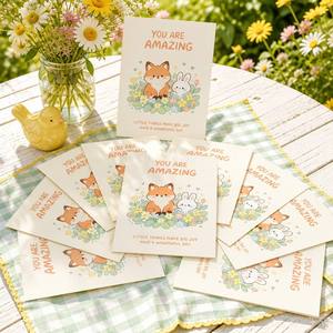 Juego de Tarjetas de Felicitación Personalizadas con Sobres, Diseño Kawaii de Zorro, Conejo, Gatito y Arcoíris, Ilustraciones de Animales Lindos, Papelería - Product Image 3