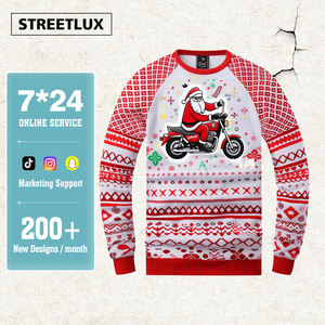StreetLux Pull de Noël pour hommes Pull à col ras du cou en tricot côtelé personnalisé Père Noël Broderie Applique Patch Anti-Rides Coton OEM - Product Image 1