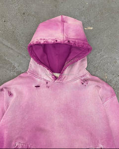 Sudadera con capucha de algodón 100% de alto gramaje, lavado ácido, con tejido de lana francesa, suministro ODM, efecto desgastado por el sol, desgastada y rasgada, lisa, oversize para hombre - Product Image 3