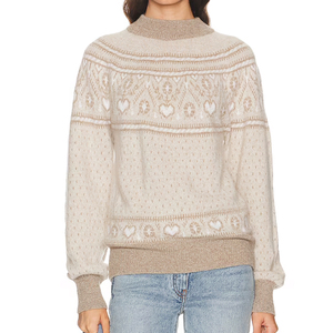 Wisrise OEM & ODM – <span class=keywords><strong>Pull</strong></span> en maille <span class=keywords><strong>col</strong></span> roulé <span class=keywords><strong>beige</strong></span> à motif Fair Isle en forme de cœur pour femme, conception personnalisée - Product Image 4