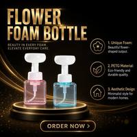 Flacon pompe à mousse carré blanc en PET de 250 ml en forme de fleur, rechargeable, pour nettoyant visage et lavage des mains