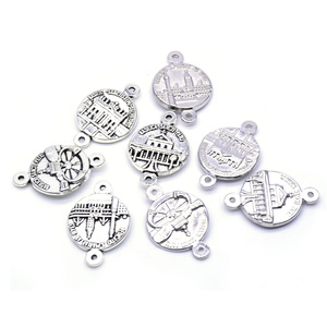 Perles de chapelet en alliage de zinc, quatre pièces, deux trous, rondes, argent antique, pour la fabrication de colliers, accessoires de bijouterie DIY - Product Image 3