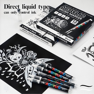 Ensemble de 12 marqueurs pinceaux acryliques <span class=keywords><strong>noir</strong></span> <span class=keywords><strong>et</strong></span> <span class=keywords><strong>blanc</strong></span>, pointe souple de 1 à 5 mm, encre directe <span class=keywords><strong>et</strong></span> grande capacité - Product Image 6