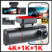 Caméra embarquée 3 canaux 4K avant, 1080P arrière et intérieur, écran IPS 3,18 pouces, boîte noire de voiture avec contrôle WiFi via application, GPS et surveillance de stationnement 24H, DVR automobile
