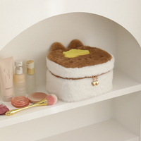 Sac de maquillage et de toilette portable en peluche écologique personnalisé pour filles, motif chat muffin, avec fermeture éclair, idéal pour les voyages et la vente en gros