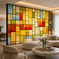 Panneaux d'art aux couleurs vives de style Mondrian, texture froissée, intercouche translucide, cloison décorative en verre pour séparateur de salon