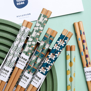 Bamboo Chopsticks 8 Pair Printed Cartoon Design Non Slip Gift Box Set For Adults Environmental Friendly Cutlery - Product Image 2