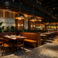 Muebles de Restaurante Modernos y Personalizados de Ron Group, Asientos de Cuero en Forma de Cabina, Juego de Mesa y Sillas Cuadradas de Madera