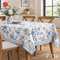 Nappe de table HuaLai sur mesure, motif floral bleu toile, en faux coton et polyester, pour cuisine