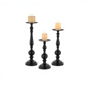 Lot de 3 bougeoirs noirs pour piliers Grands ensembles de bougeoirs en métal Décoratifs pour Noël Halloween Salon Entrée - Product Image 1
