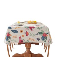 Nappe de table à franges motif lapin et fleurs, imprimé floral de Pâques, en mélange polyester-coton, style nordique, anti-poussière, pour le commerce transfrontalier