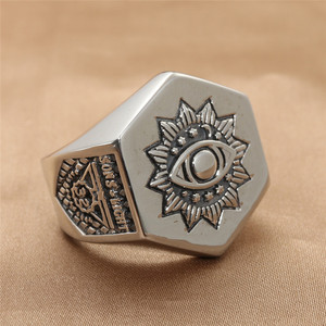 Anillo Masónico Hexagonal para Hombre, Plata Tibetana, Estilo Retro Punk, Regalo, 21007 - Product Image 1