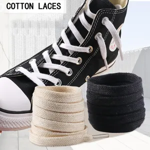 Ayakkabı bağı üreticisi özel örgülü boru şeklindeki düz pamuk ayakkabı bağı pamuk beyaz ayakkabı bağcıkları doğal bej ayakabı