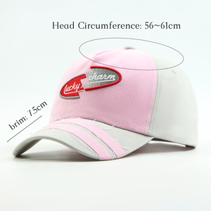 Casquette de baseball brodée rose et <span class=keywords><strong>gris</strong></span> porte-bonheur, casquette snapback ajustable en coton vieilli pour <span class=keywords><strong>femme</strong></span> - Product Image 2