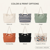 Grand sac de plage en toile avec poignée en ruban, fermeture auto-agrippante, impression personnalisée, marque OEM - Sac de voyage et de piscine pour l'été