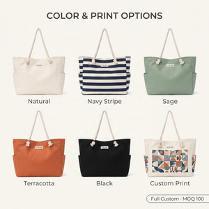 Bolsa de Playa Grande de Lona con Asa de Cinta y Cierre de Gancho y Bucle, Impresión Personalizada, Marca OEM - Bolsa de Compras para Viajes de Verano y Piscina - Product Image 2