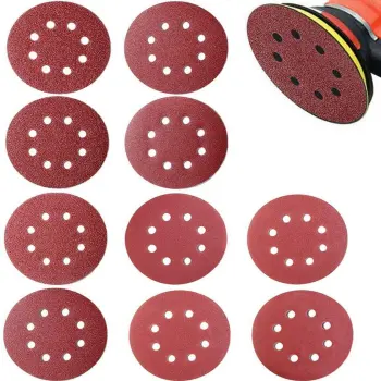 Disques abrasifs rouges à 8 trous, 5 pouces, 125mm, disque de ponçage à crochet et boucle, grain 240, papier de verre, ponceuse, papier de sable rond