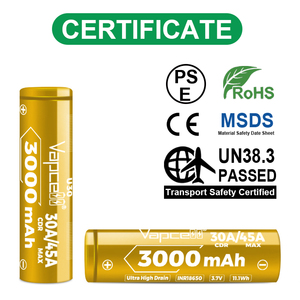 Vapcell U30 <span class=keywords><strong>18650</strong></span> <span class=keywords><strong>3000mAh</strong></span> 30A 2.5V 원통형 리튬 이온 충전식 배터리 셀 (LiNiMnCoO2 양극 800 사이클) - Product Image 3