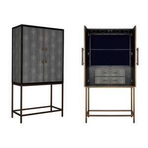 Shagreen Faux Leather Luxury Wine Bar Cabinet Living Room Furniture Antique Gold Brass Metal Wine Storage Cabinet