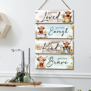 Nuevo cartel de madera colgante estilo granja americana con diseño de vaca de las Tierras Altas en 2D, superventas transfronterizo - Product Image 3