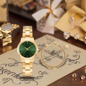 Montre à bracelet en acier inoxydable doré de haute qualité, luxe classique, vert exquis, ensemble de bijoux de mode, cadeau pour quartz 32 mm - Product Image 2