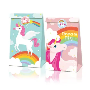 LB024 Phim Hoạt Hình Unicorn Theme Kids Birthday Party Nguồn Cung Cấp Favor Túi Tùy Chỉnh 12 Cái Mini Gift Paper Bags Pack Với Stickers