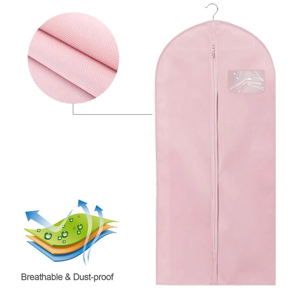 customized wholesale Eco friendly clear clothing dustproof suit cover pink non woven garment bag