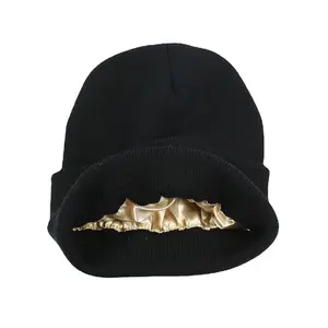 قبعة بيني الشتوية من الأكريليك المحبوك المزدوج المضلع سادة ودافئة بسعر الجملة ببطانة
