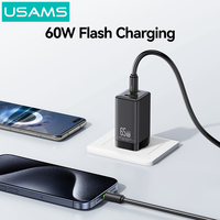 Aksesoris Elektronik Ponsel Smartphone USAMS, Kabel Data Pengisian Daya Ekstensi 60W USB-C ke USB-C untuk iPhone 18