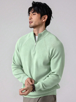 Pull à col montant zippé pour homme, tricoté, décontracté, manches longues, broderie, acrylique/polyester, automne