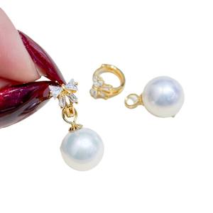 S925 Silver DIY <b>Pearl</b> <b>Earrings</b> Accessories with Empty Tray Bow 8-13mm Round Bead 22126 Jewelry - Product Image 5