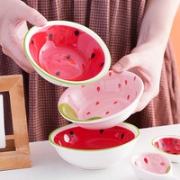 Bol en céramique de dessin animé mignon cuillère fraise et pastèque bol de riz mignon pour enfants bol à soupe vaisselle
