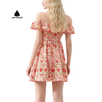 Vert fossette 2025 vente chaude mignon dames rouge courte robe d'été femme Tropical imprimé fleuri Mini élastique robes décontractées
