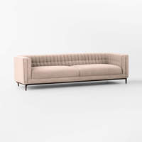 Helltaupefarbenes Samt-Sofa mit Kanalsteppung, 3-Sitzer, Bronze-Metallbeine, Moderne Wohnzimmermöbel, Ecksofa