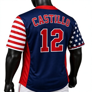 Maillot de baseball Oakland pour homme, manches courtes, rouge, blanc, bleu, motif drapeau américain, numéro 12, col en V, tenue de sport décontractée - Product Image 4