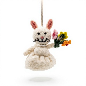 Handcrafted 100% Certified Wool Floral Bunny Keepsake <b>Ornament</b> Elegant Spring Hanging Dcor - Product Image 2