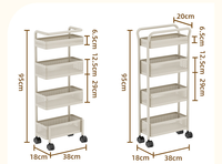 Chariot de rangement roulant à 4 niveaux pour espaces étroits, organisateur de réfrigérateur mince, multi-niveaux, commande en gros, OEM, direct fabricant