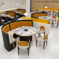 Set kursi meja prasmanan komersial luar ruangan kustom Modern untuk restoran bahan kayu marmer kaca furnitur restoran kustom