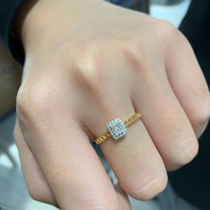 อาซูโอ 18K แหวนทองคำแท้ประดับเพชรธรรมชาติ 0.14 กะรัต ทรงกลม บริลเลียนท์คัท แหวนรังผึ้ง ของขวัญสำหรับงานหมั้นของผู้หญิง - Product Image 6